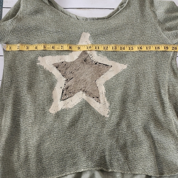 Wool, Mohair and Linen, Sage & Gold Metallic Knit Top With Sequin/Painted Star - Picture 11 of 15